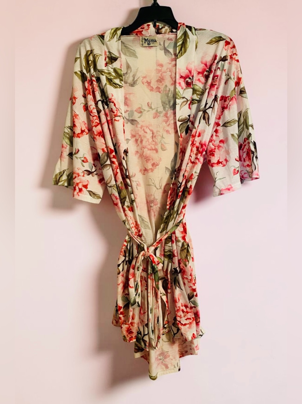Show Me Your MuMu Cream Multi-Color Floral Short Sleeve Tie-Waist Robe, One Size